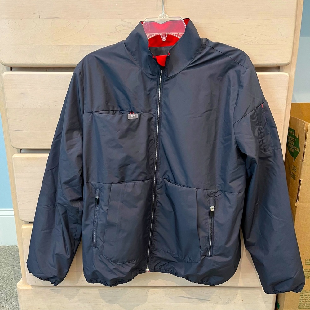 FIGS Warn Up Zipper Jacket Mens Navy w/ Red Trim Sz. L